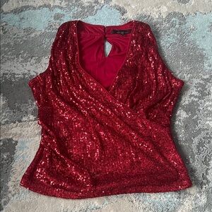 White House Black Market Sparkling Red Sequin Blouse
